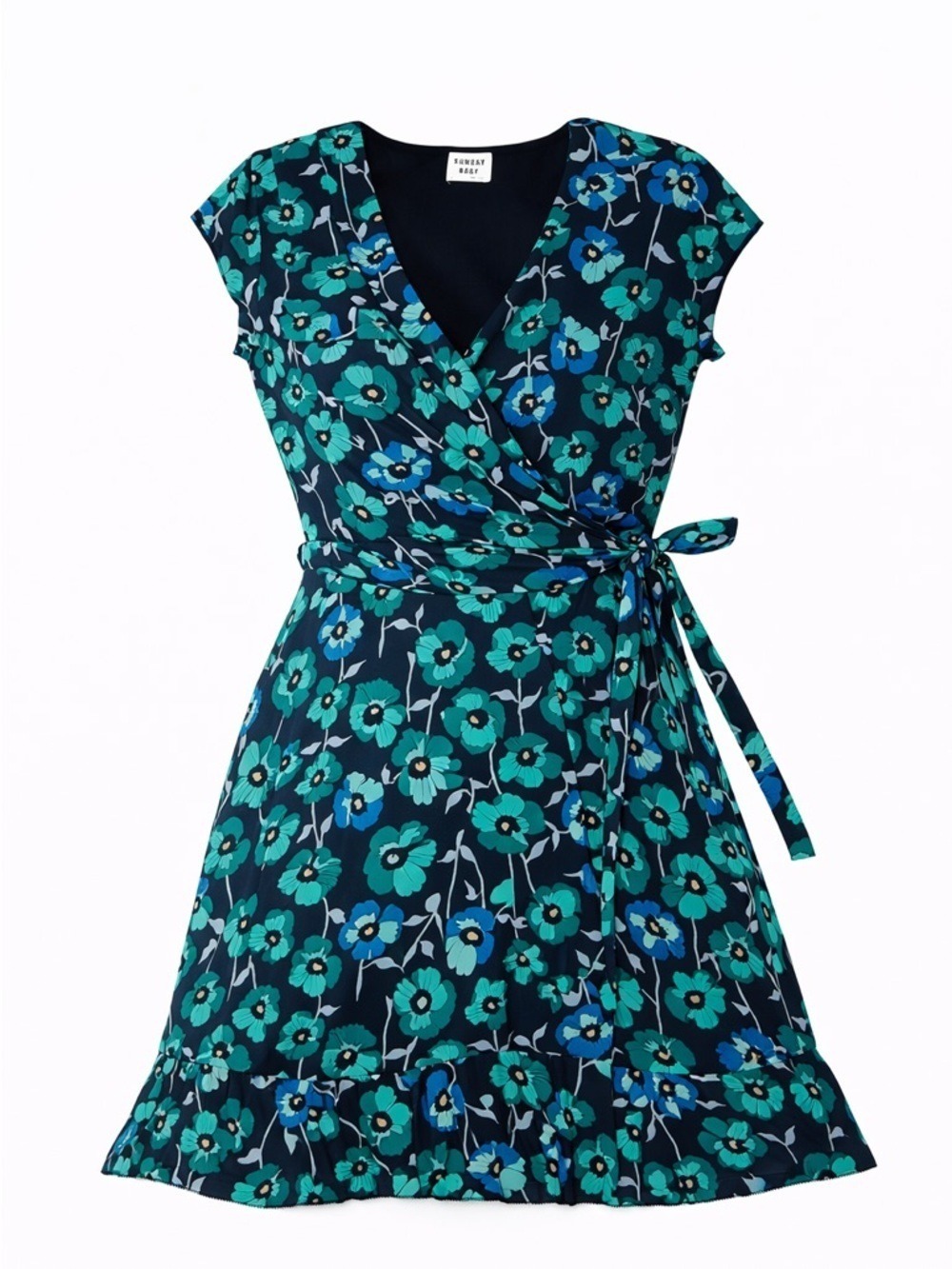 Aritzia Sunday Best Savoy blue coral short sleeve wrap belted dress Size 2